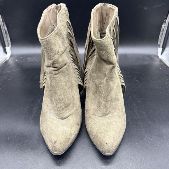 Just Fab Mercenne Fringe Ankle Bootie Womens Size 9 Sage Pointed Toe Suede - Picture 3 of 9